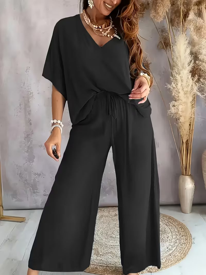 👑 Chique Linnen-Look Co-Ord Set – Zwart